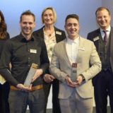 Elmar Award Gewinner in der Kategorie 1: v.l.n.r. Anja Lange, Dominik Tietz, Gaby Schermuly-Wunderlich, Jannik Molck, Christopher Mennekes (Fotos: Elektromarken e.V.).